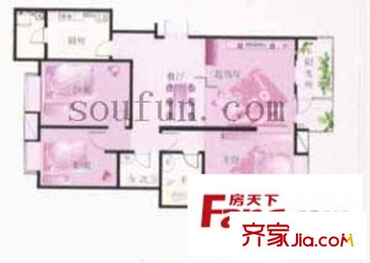 紫昕花庭戶型圖3室2廳2衛(wèi)1廚