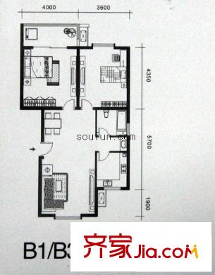 銀領(lǐng)花園戶型圖2室2廳1衛(wèi)1廚