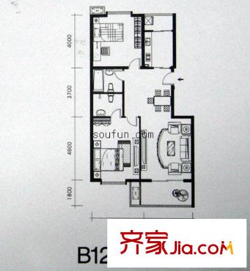 銀領(lǐng)花園戶型圖2室2廳2衛(wèi)1廚
