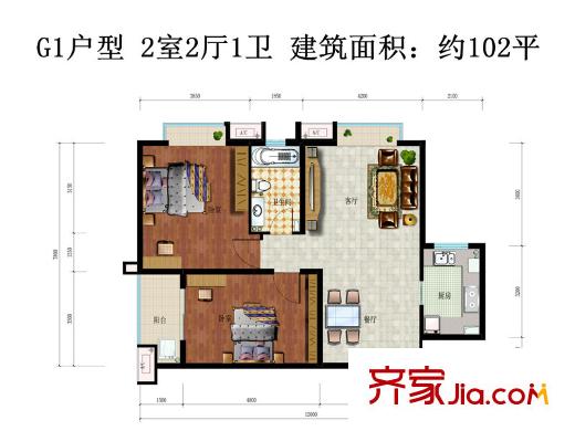 中鐵?尚都城3期G1戶型 2室2廳1衛(wèi)1廚