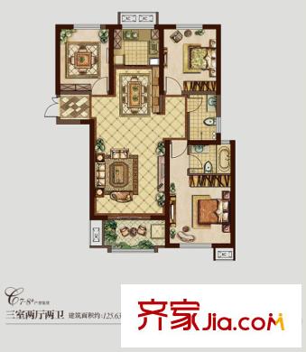 東方米蘭國際城托斯卡納戶型 3室2廳2衛(wèi)1廚