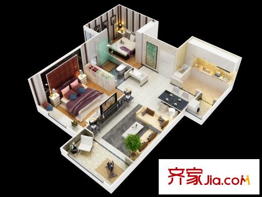 東方米蘭國際城愛島戶型 2室1廳1衛(wèi)1廚