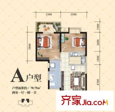 金仕華城戶型圖三期A戶型圖 2室1廳1衛(wèi)1廚