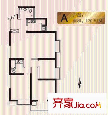 金仕華城戶型圖二期現(xiàn)房A戶型1 3室2廳2衛(wèi)1廚