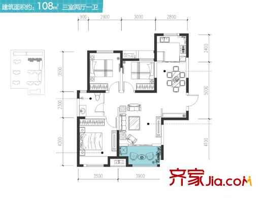 金輝C園2號(hào)樓D戶型 3室2廳1衛(wèi)1廚