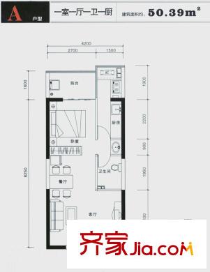 海平方米臺(tái)北灣戶型圖16#樓A戶型標(biāo)準(zhǔn)層戶型圖 1室1廳1衛(wèi)1廚