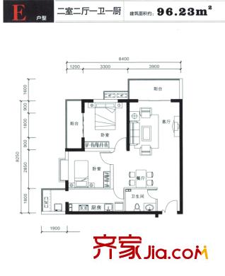海平方米臺(tái)北灣戶型圖16#樓E戶型標(biāo)準(zhǔn)層戶型圖 2室2廳1衛(wèi)1廚