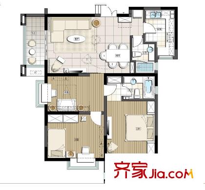 海平方米臺北灣戶型圖A戶型 3室2廳2衛(wèi)1廚