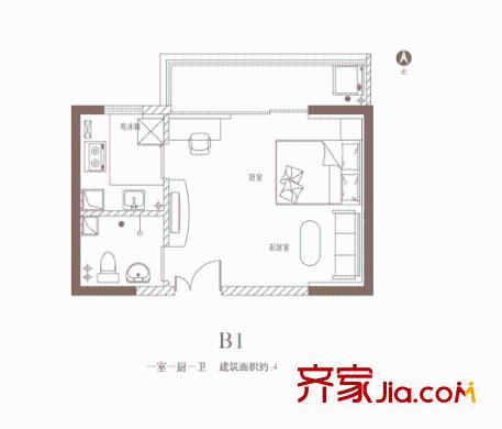 龍城四季戶型圖B1戶型 1室1衛(wèi)1廚