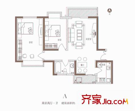 龍城四季戶型圖A戶型 2室2廳1衛(wèi)1廚