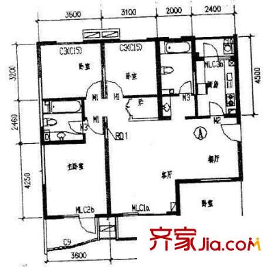 古跡嶺小區(qū) 3室 戶型圖