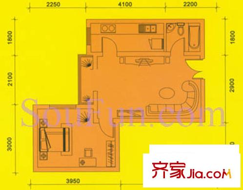 都市朝陽戶型圖A1戶型 1室1廳1衛(wèi)