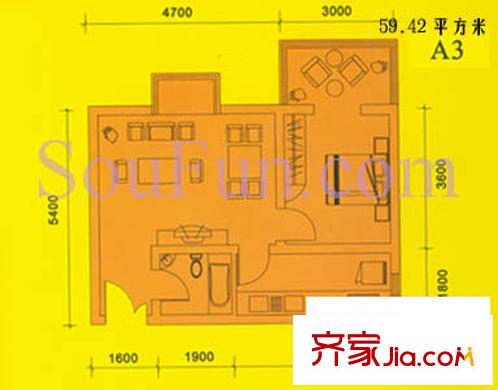 都市朝陽戶型圖A3戶型 1室1廳1衛(wèi)