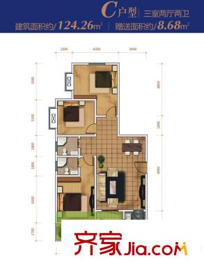 韶雨?地鐵城3#/4#C戶型 3室2廳2衛(wèi)1廚