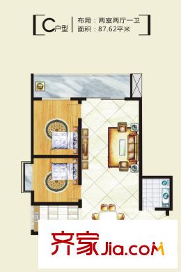漢都故里一期3號(hào)樓/4號(hào)樓C戶型 2室2廳1衛(wèi)1廚