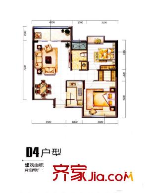 蘭蒂斯城戶型圖三期11/12號(hào)樓D4戶型 2室2廳1衛(wèi)1廚