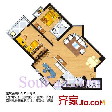 金水大廈戶型圖A+B戶型 3室2廳2衛(wèi)1廚