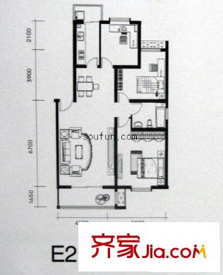銀領(lǐng)花園戶型圖3室2廳1衛(wèi)1廚