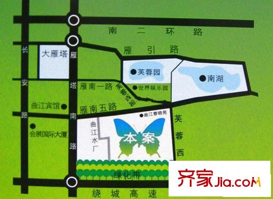 曲江城市花園交通圖區(qū)位圖