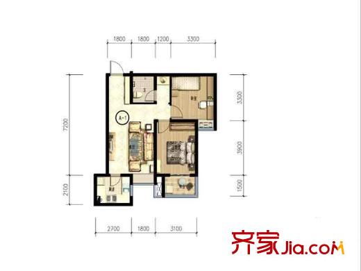 金旅城A1戶(hù)型 2室1廳1衛(wèi)1廚