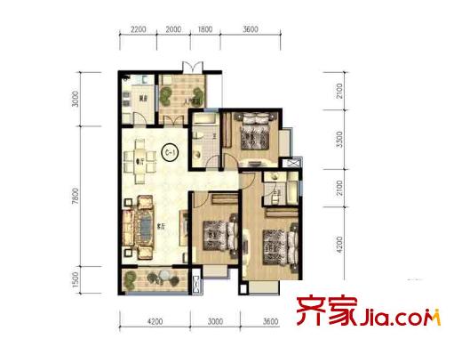 金旅城C1戶(hù)型 3室2廳2衛(wèi)1廚