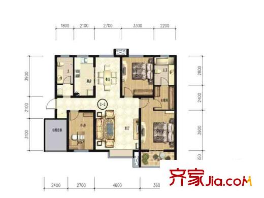金旅城C2戶(hù)型 3室2廳2衛(wèi)1廚