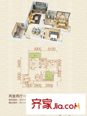 南飛鴻天錦9號(hào)樓F戶型 2室2廳1衛(wèi)1廚