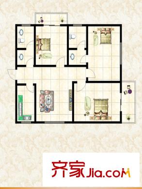 學(xué)府中央96.76平米戶型圖 3室1廳2衛(wèi)1廚