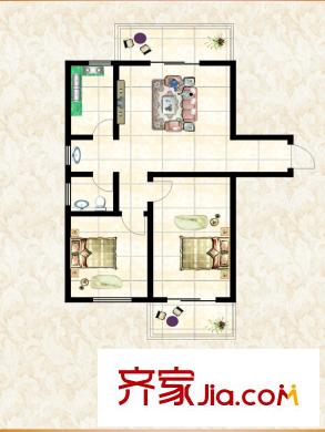 學(xué)府中央83.41平米戶型圖 2室2廳1衛(wèi)1廚
