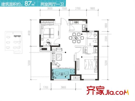 金輝C園2號樓C戶型 2室2廳1衛(wèi)1廚