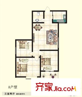 百合花園二期二期1#A戶型 3室2廳1衛(wèi)1廚