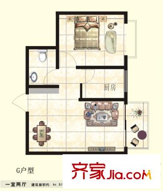 百合花園二期二期2#G戶(hù)型 1室2廳1衛(wèi)
