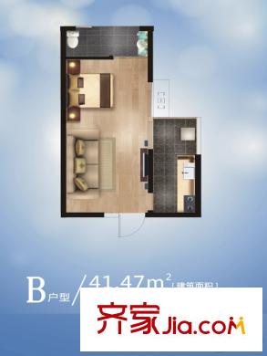 簡約花園1-3號樓B戶型 1室2廳1衛(wèi)1廚