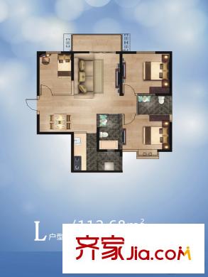 簡約花園1-3號(hào)樓L戶型 3室2廳1衛(wèi)1廚