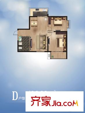 簡約花園1-3號樓D戶型 2室2廳1衛(wèi)1廚