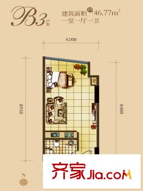 帝都大公館1號樓B3戶型 1室1廳1衛(wèi)1廚