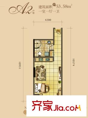 帝都大公館1號樓A2戶型 1室1廳1衛(wèi)1廚