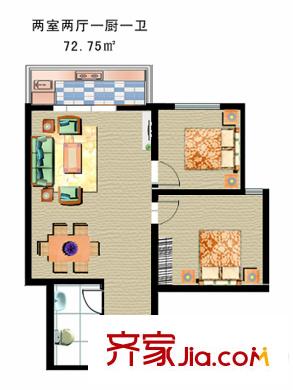 博大尚居1#樓戶型圖 2室2廳1衛(wèi)1廚