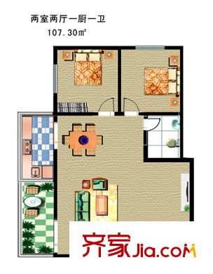 博大尚居1#樓戶型圖 2室2廳1衛(wèi)1廚