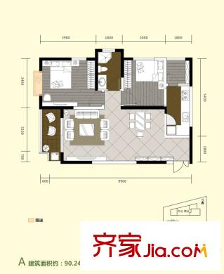 中聞傳媒廣場1號樓/2號樓/3號樓A戶型 2室2廳1衛(wèi)1廚