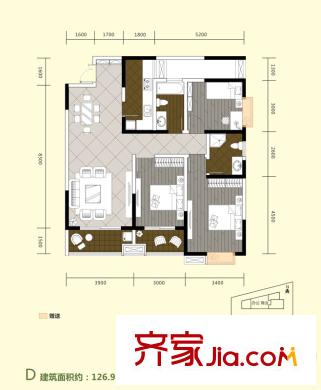 中聞傳媒廣場1號樓/2號樓/3號樓D戶型  3室2廳2衛(wèi)1廚