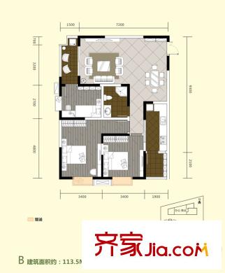 中聞傳媒廣場1號樓/2號樓/3號樓B戶型  3室2廳1衛(wèi)1廚