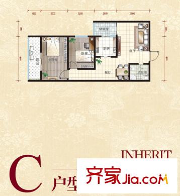 皇城美居C戶型標(biāo)準(zhǔn)層戶型圖 2室2廳1衛(wèi)1廚