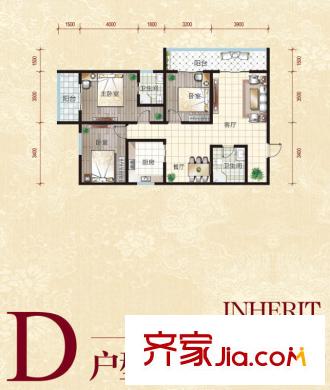 皇城美居D戶型標準層戶型圖 3室2廳2衛(wèi)1廚