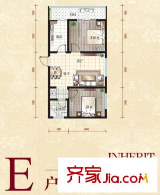 皇城美居E戶型標(biāo)準(zhǔn)層戶型圖 2室2廳1衛(wèi)1廚