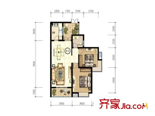 金旅城B2戶(hù)型 2室2廳1衛(wèi)1廚