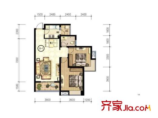 金旅城B1戶(hù)型 2室2廳1衛(wèi)1廚