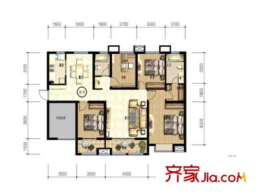 金旅城D3戶(hù)型 4室2廳2衛(wèi)1廚