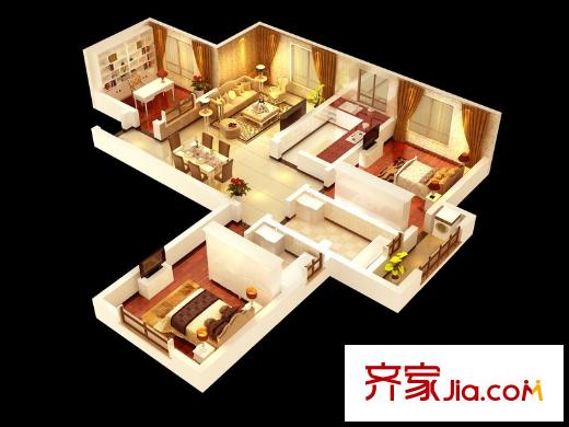 雅荷紫金陽光B1-B2戶型圖 3室2廳2衛(wèi)1廚