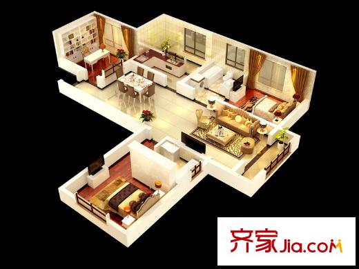 雅荷紫金陽光B1-B2戶型圖 3室2廳2衛(wèi)1廚